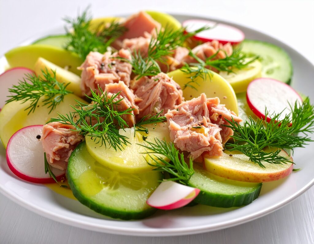 Salade de thon savoureuse, fraîche et légère.